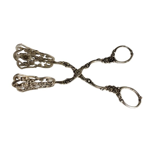 Antique German 800 European Silver Rose Pattern Pastry Tong & Server Set - Picture 5 of 11